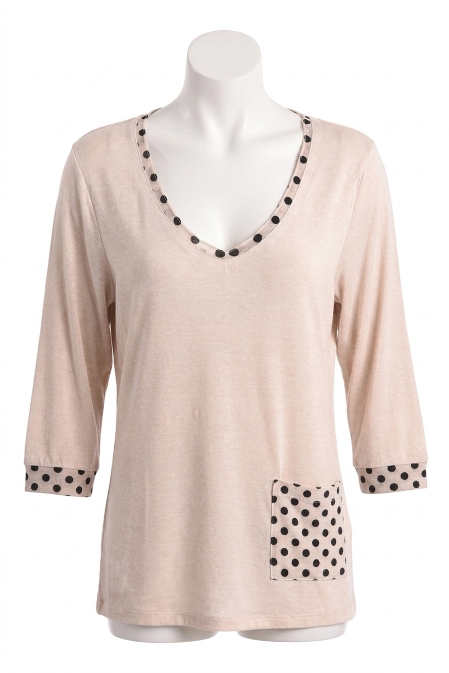 NEW ANGEL polkadot v-neck top in sand